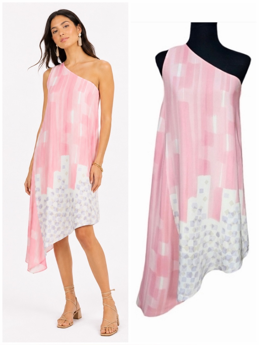 Anthropologie Maeve Silk One Shoulder Asymmetrical Pink Midi Dress 0 NWT